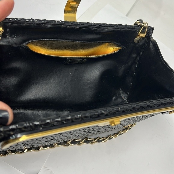 Greta Italy Vintage Black Lacquered Woven Structured Wicker Clutch Shoulder Bag - Picture 12 of 13